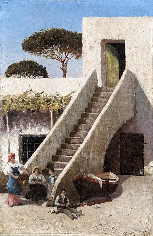  20-Francesco Coppola Castaldo-Scena animata davanti ad una scalinata 